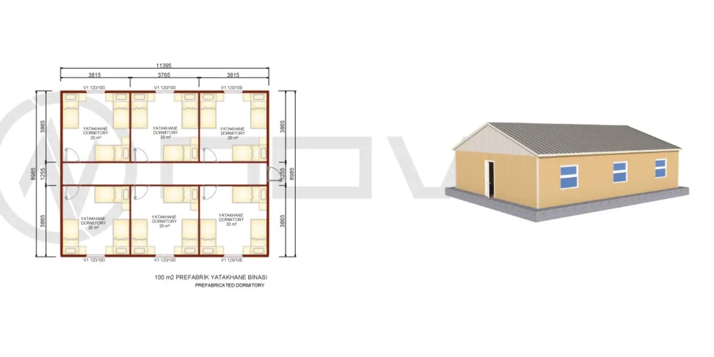 100 m2 Prefabrik Yatakhane - 3
