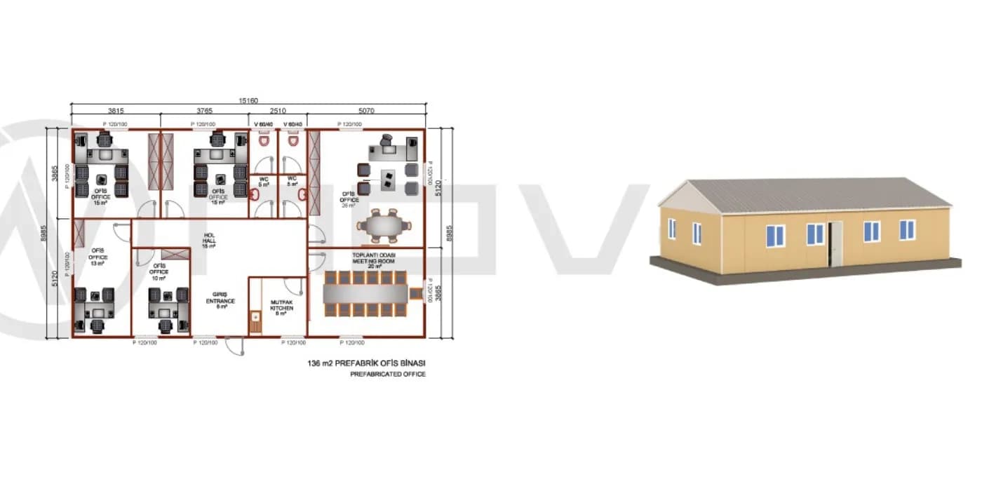 136 m2 Prefabrik Ofis - 2
