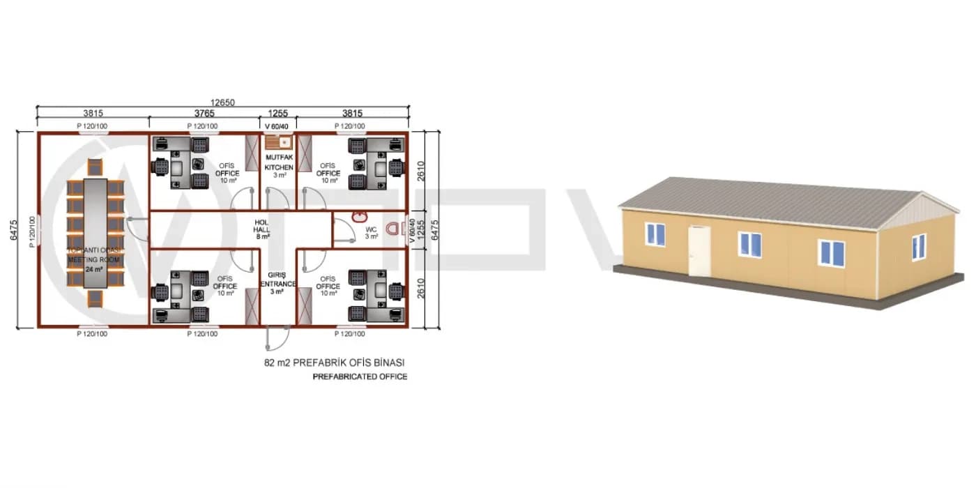82 m2 Prefabrik Ofis - 2