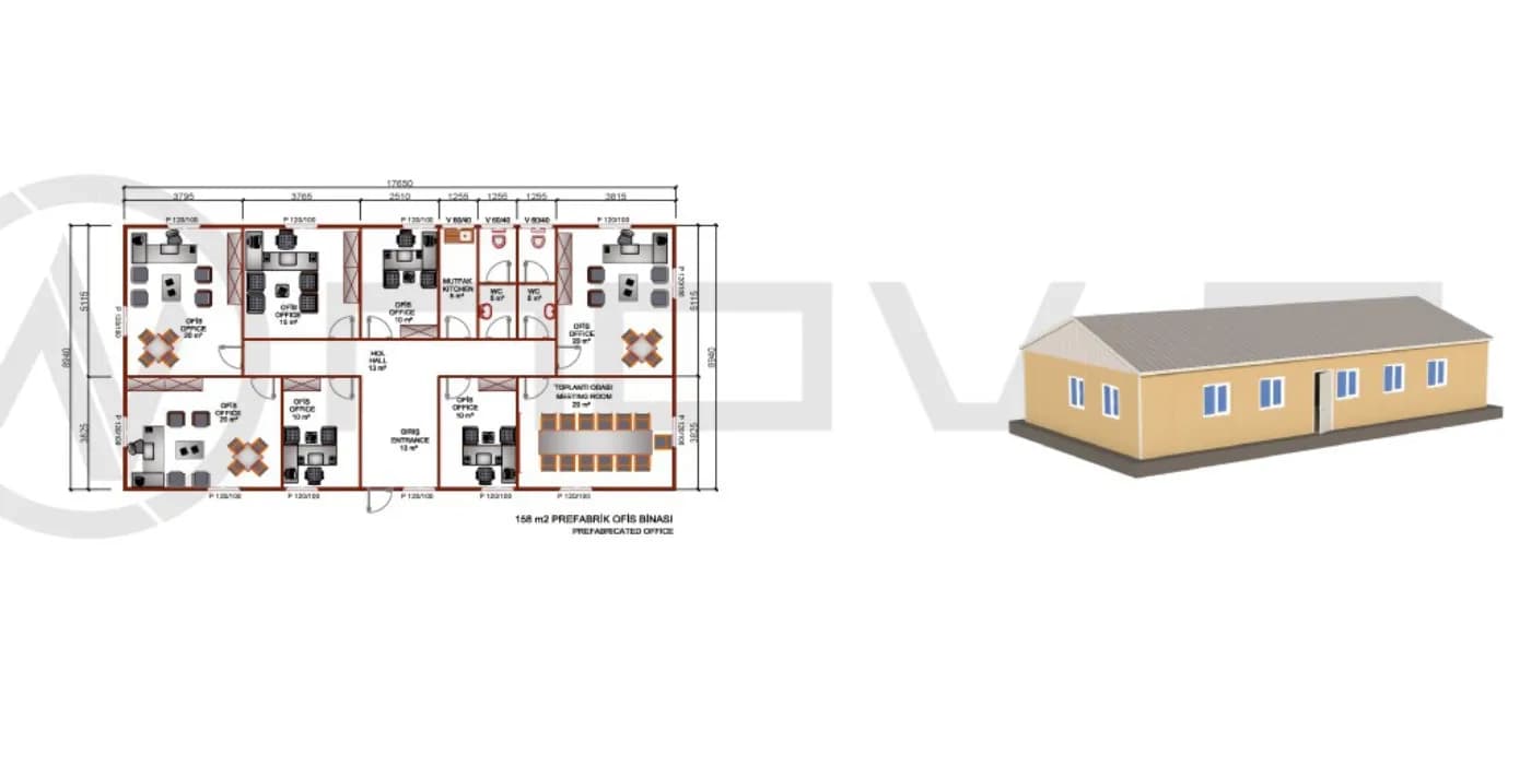 158 m2 Prefabrik Ofis - 2