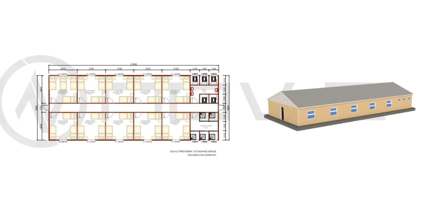 203 m2 Prefabrik Yatakhane - 1
