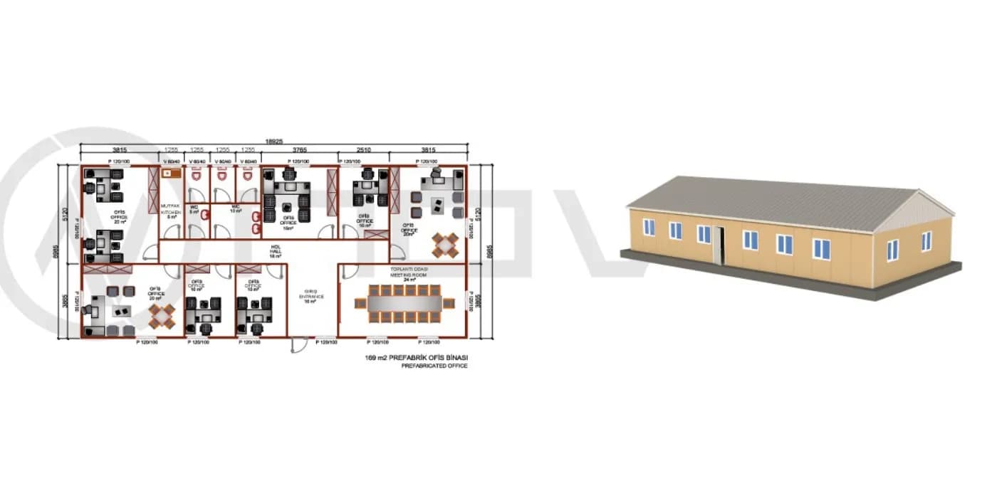 169 m2 Prefabrik Ofis - 2