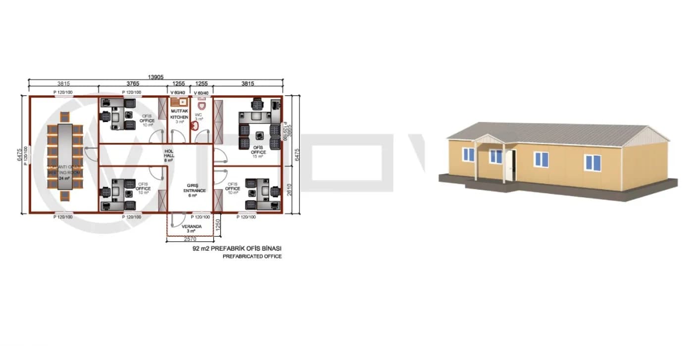 92 m2 Prefabrik Ofis - 2