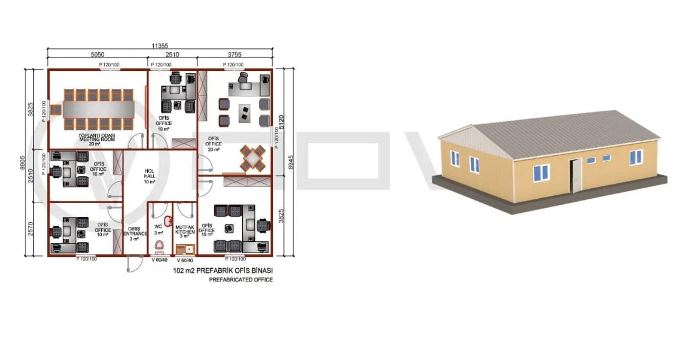 102 m2 Prefabrik Ofis - 2