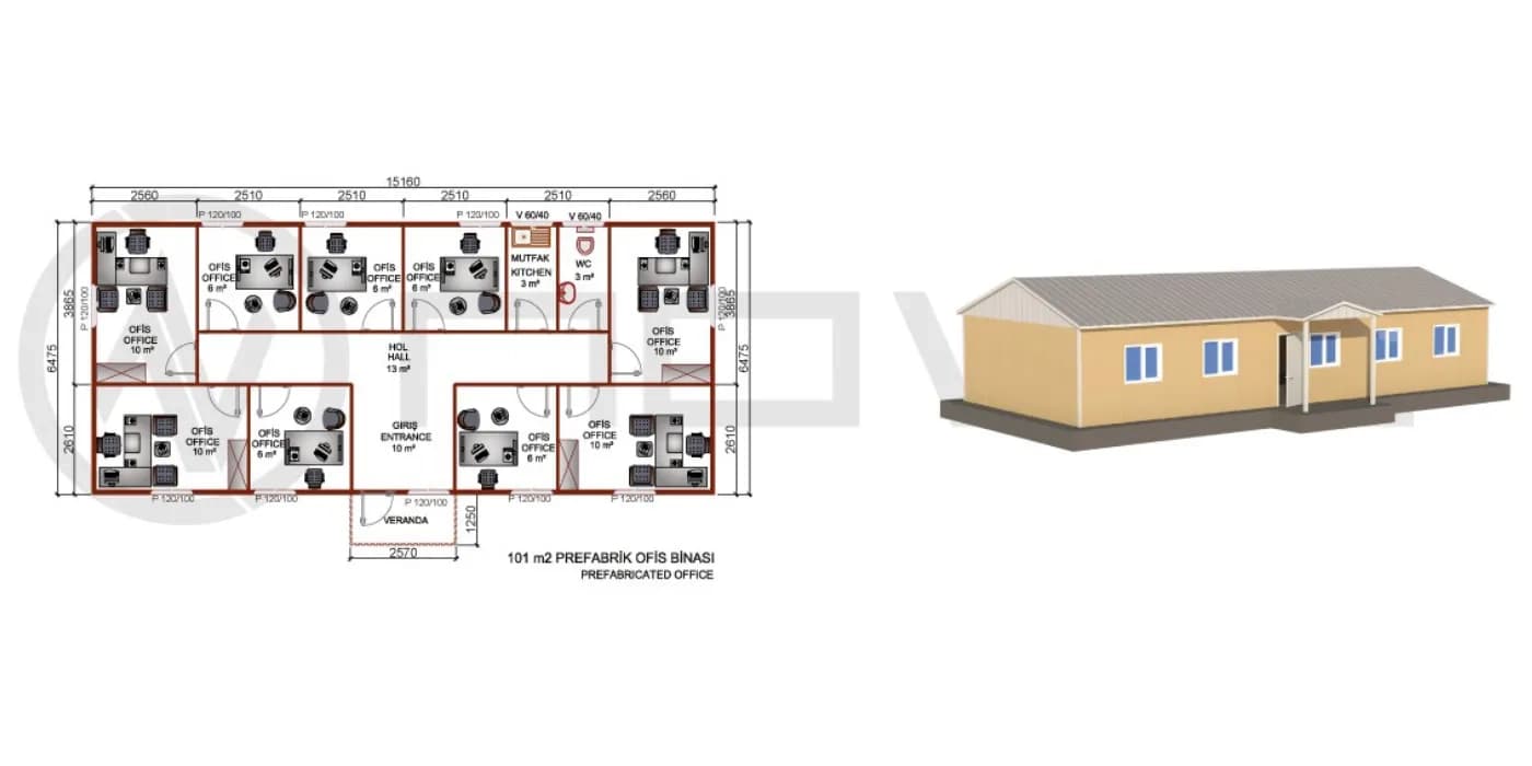 101 m2 Prefabrik Ofis - 3
