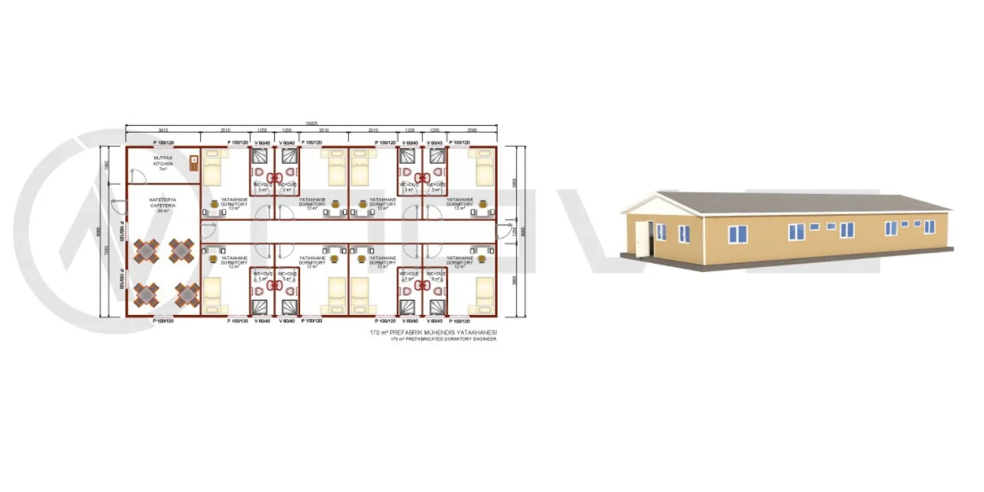 170 m2 Prefabrik Yatakhane